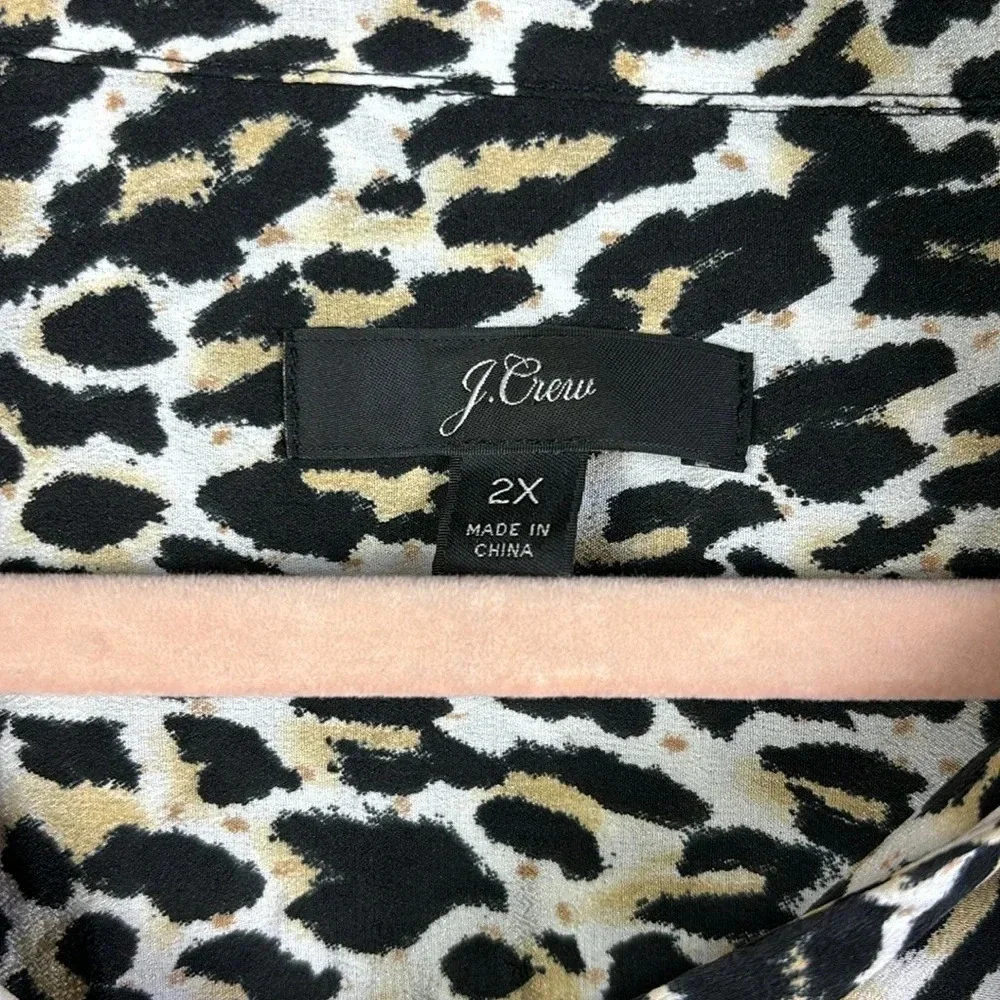 J. Crew 100% Silk Leopard Print Silk Button Down Shirt Tie Front Blouse size 2X